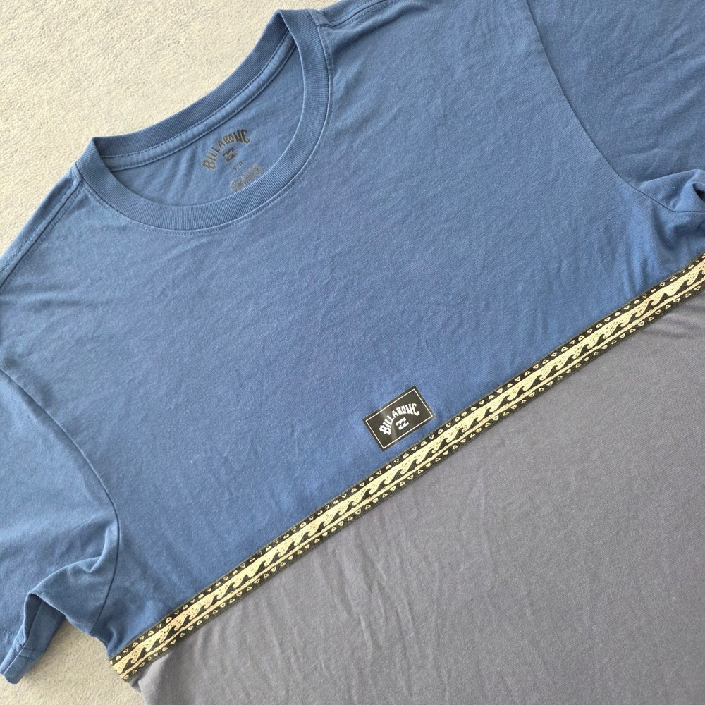 Billabong Mens Blue Grey Colorblock Wave Tape Logo T-Shirt Small